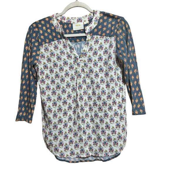 Maeve Anthropologie Top Womens XS Multicolor Boho Artsy Split Neck Blouse - Picture 1 of 8